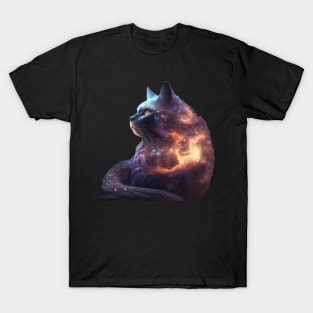 Galaxies, Nebulae and Stars in Cat Shape T-Shirt